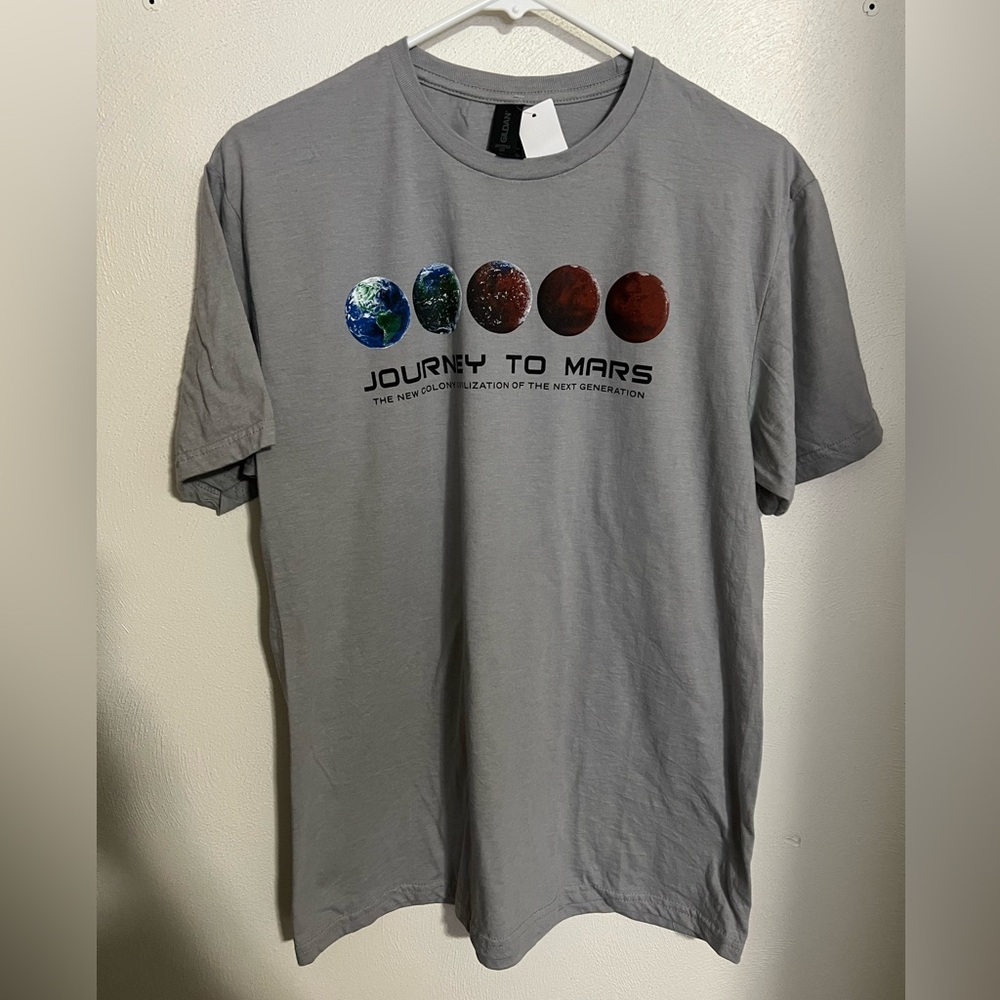 GILDAN Classic "Journey to Mars" Casual Short Sleeve T Shirt Grey Men's Size M